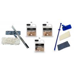 Kit Saving: DC143, Clean and care for a lacquered floor, incl 1ltr each Woca Lacquer Soap, Lacquer Care, Wood Cleaner, Breakframe mop & cloth (DC)